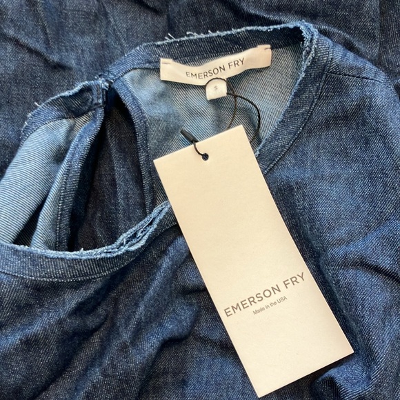 NWT Emerson Fry Pearl Blouse Indigo Hemp Organic Denim Shirt Sz S - Picture 7 of 8